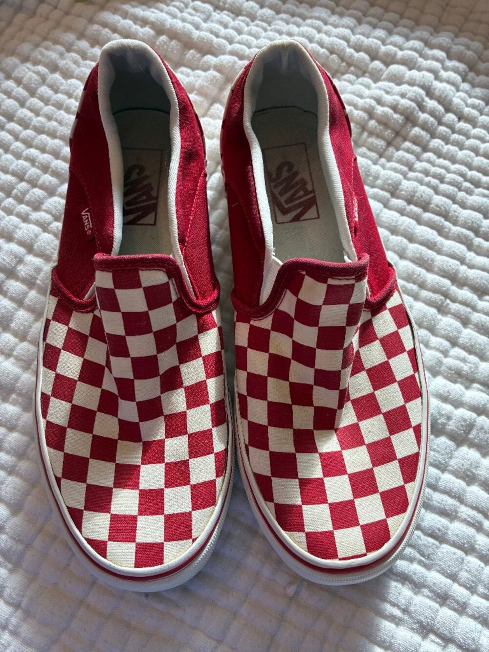 Vans Women’s Red and White Checkered Sneakers, size 8.5